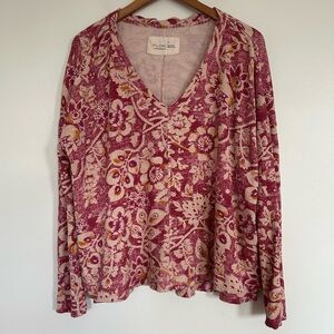 Anthropologie Oversized Thermal Floral Long Sleeve Waffle Knit Top Size Small